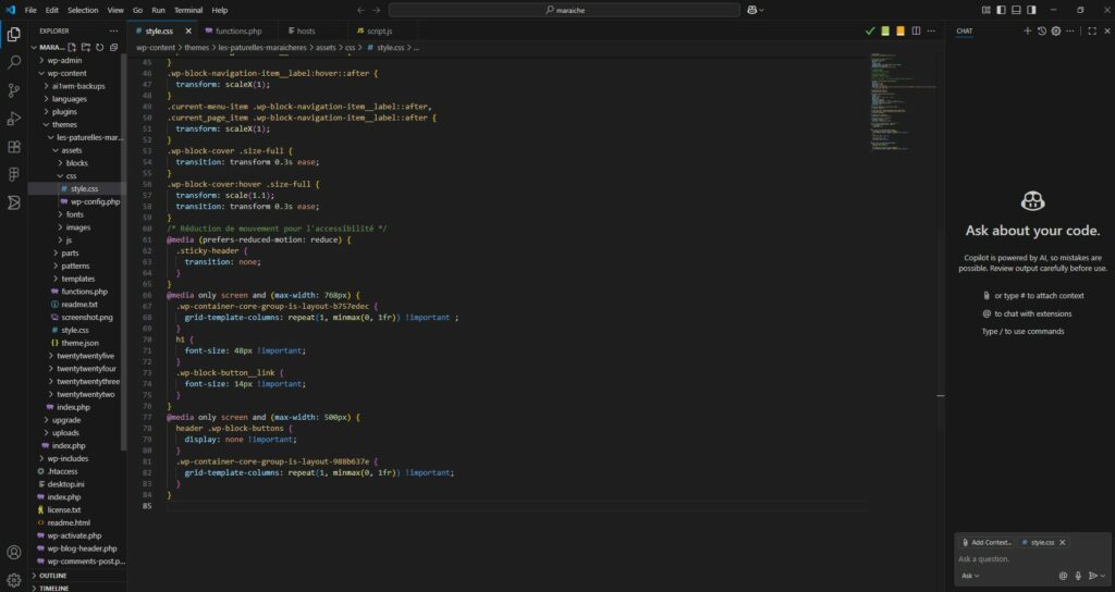 Dossier contenant les fichiers du thèmes WordPress