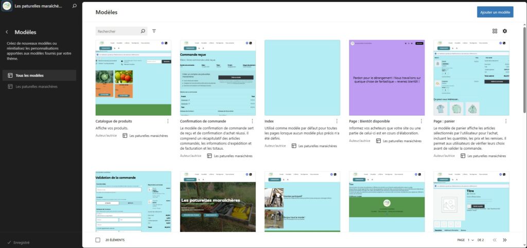 screenshot du front office du site les paturelles maraichères